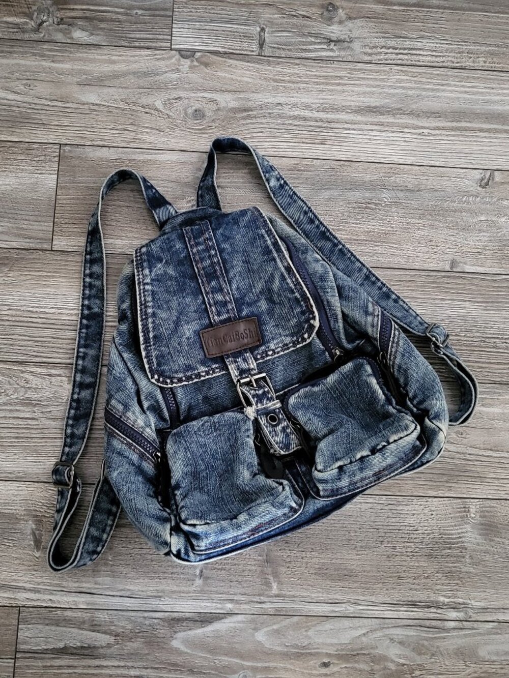 Acid Wash Denim Mini Backpack Rucksack - Picture 2 of 16